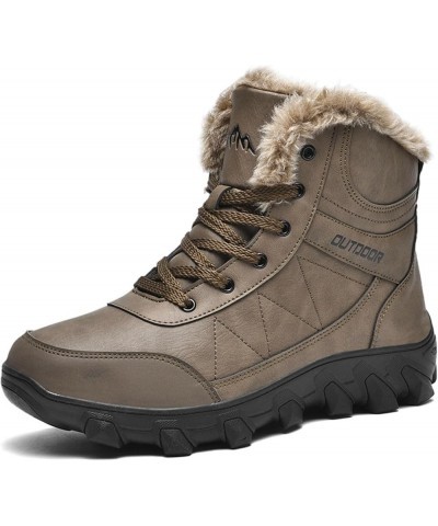 Mens Winter Boots Outdoor Snow Boots For Men Waterproof Thick Fur Non-Slip Hiking Boot Lace-Up Ankle Booties Brown $26.72 Boots