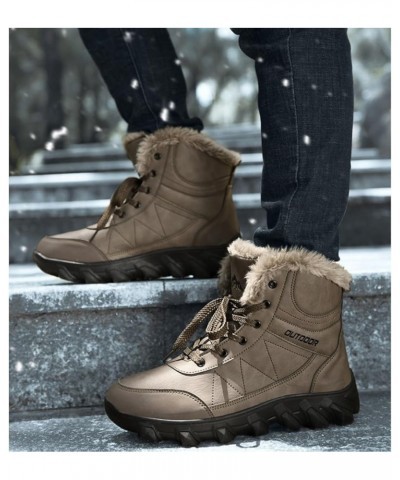 Mens Winter Boots Outdoor Snow Boots For Men Waterproof Thick Fur Non-Slip Hiking Boot Lace-Up Ankle Booties Brown $26.72 Boots