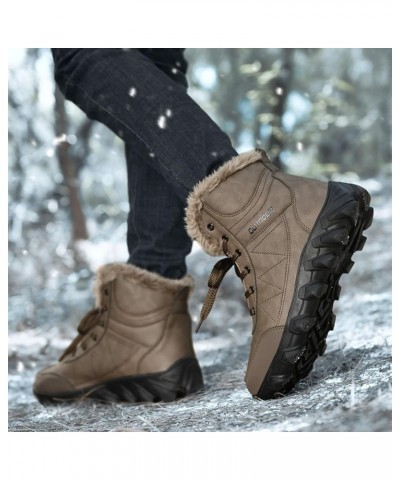 Mens Winter Boots Outdoor Snow Boots For Men Waterproof Thick Fur Non-Slip Hiking Boot Lace-Up Ankle Booties Brown $26.72 Boots