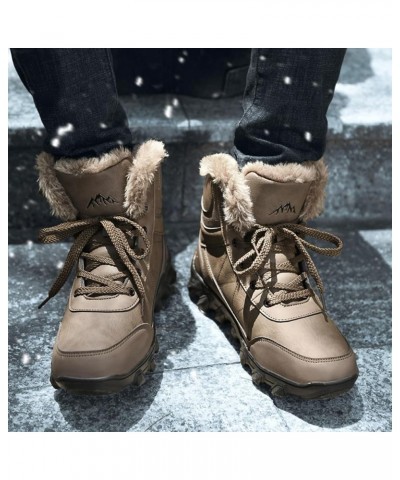 Mens Winter Boots Outdoor Snow Boots For Men Waterproof Thick Fur Non-Slip Hiking Boot Lace-Up Ankle Booties Brown $26.72 Boots