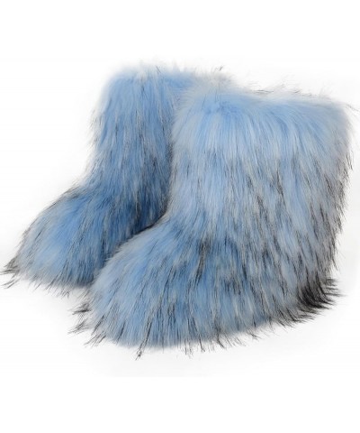 Women's Faux fur Boot Furry Fluffy Comfortable Mid-Calf Boots Round Toe Snow Boots Y2K Outdoor Rave Flat Shoes Blue $34.83 Ou...