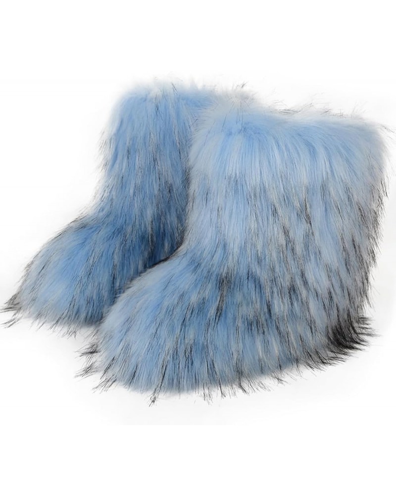 Women's Faux fur Boot Furry Fluffy Comfortable Mid-Calf Boots Round Toe Snow Boots Y2K Outdoor Rave Flat Shoes Blue $34.83 Ou...