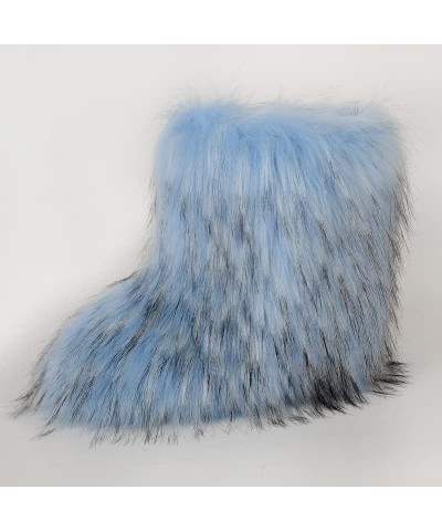 Women's Faux fur Boot Furry Fluffy Comfortable Mid-Calf Boots Round Toe Snow Boots Y2K Outdoor Rave Flat Shoes Blue $34.83 Ou...