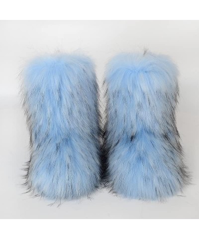 Women's Faux fur Boot Furry Fluffy Comfortable Mid-Calf Boots Round Toe Snow Boots Y2K Outdoor Rave Flat Shoes Blue $34.83 Ou...