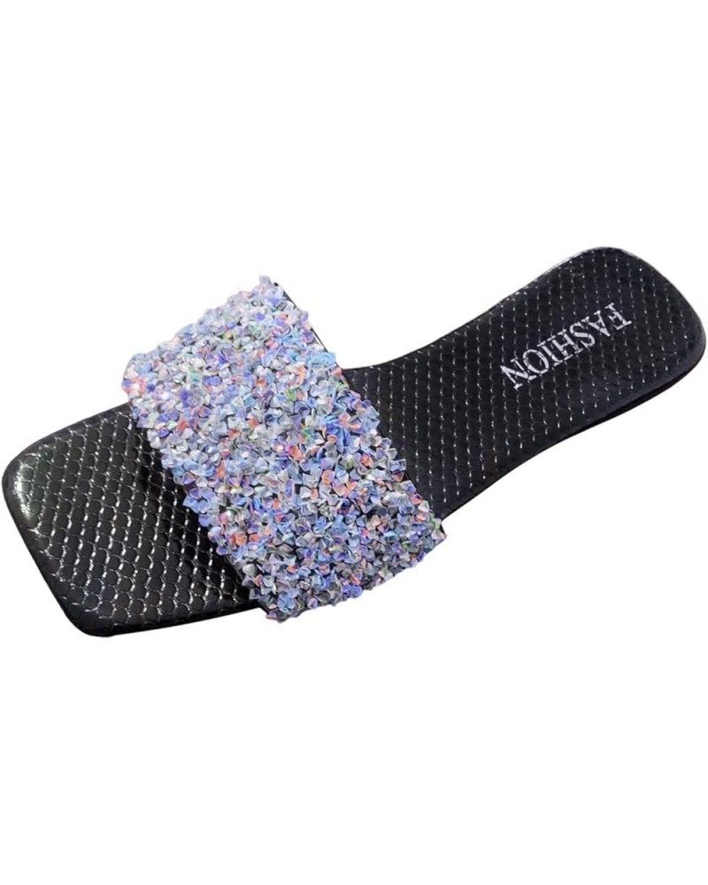 Shiny Rhinestone Strap Flat Slippers for Women Ladies Fashion Breathable Ope Toe Slip on Shoes Casual Dressy Beach Slippers 8...