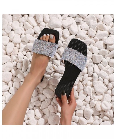 Shiny Rhinestone Strap Flat Slippers for Women Ladies Fashion Breathable Ope Toe Slip on Shoes Casual Dressy Beach Slippers 8...