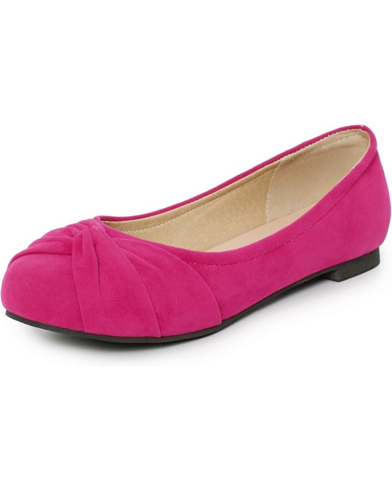 Women Round Toe Slip-on Flats Fuchsia $19.67 Boots