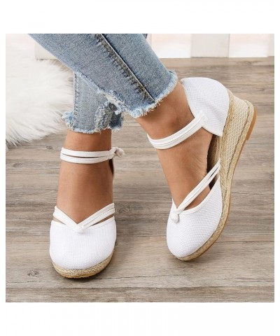 Women Shoes Sandals Platform Wedge Sandals Fashion Versatile Braided Buckle Breathable Dress Sandals for Women Wide White $18...