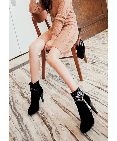 Women Suede Round toe Stiletto Heel Boots ankle-high zip Soft Breathable PU Leather Booties Black $26.40 Boots