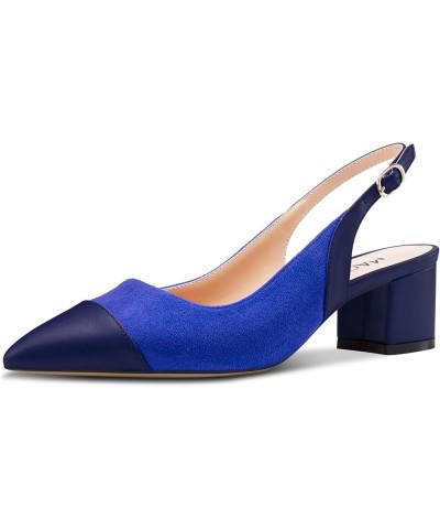 Womens Mid Block Heel Pointed Cap Toe Slingback Pumps Patchwork Casual Office Prom Shoes 2.0 Inches Heels Royal Blue $42.06 P...