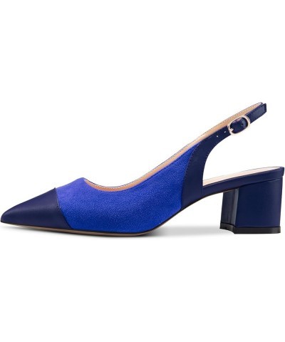 Womens Mid Block Heel Pointed Cap Toe Slingback Pumps Patchwork Casual Office Prom Shoes 2.0 Inches Heels Royal Blue $42.06 P...