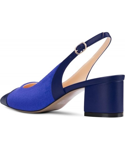 Womens Mid Block Heel Pointed Cap Toe Slingback Pumps Patchwork Casual Office Prom Shoes 2.0 Inches Heels Royal Blue $42.06 P...