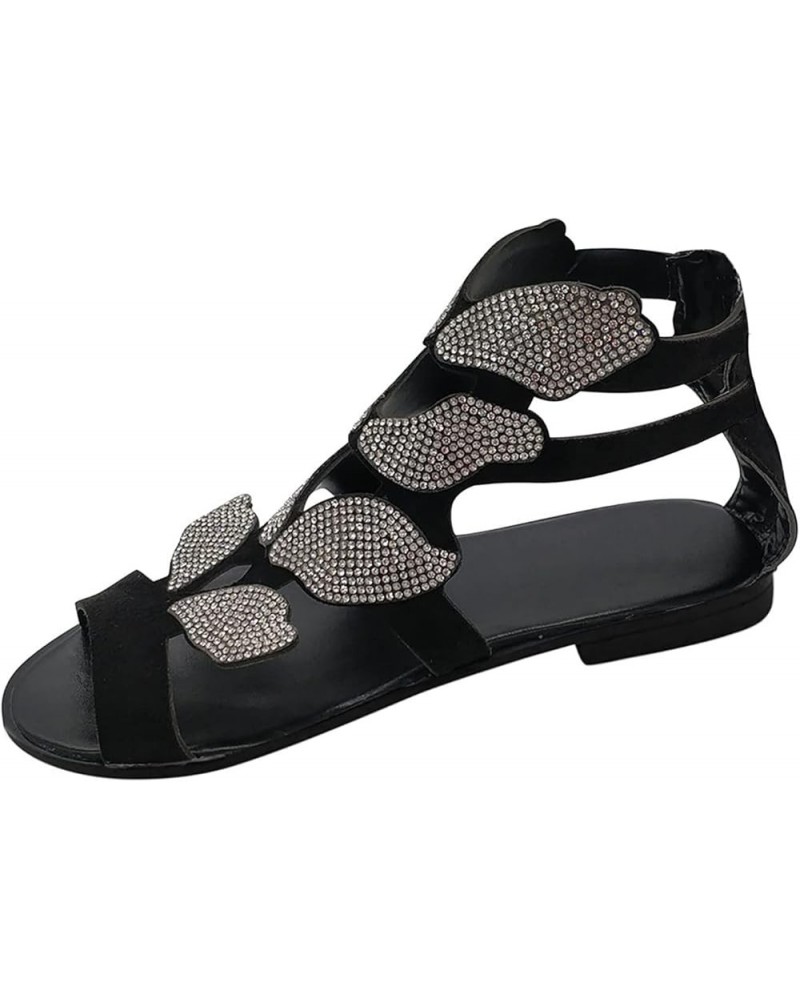 Women's Casual Elastic Ankle Strap Sandal Summer Dress Beach Slide Orthotic Low Platform Flat 158-hyems-black3 $14.13 Sandals