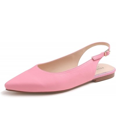 Pointed Toe Casual Slingback Flat Mules Women's Fashion Buckle Strap Slide Summer Slippers Hot Pink Vegan Leather Plain $16.4...