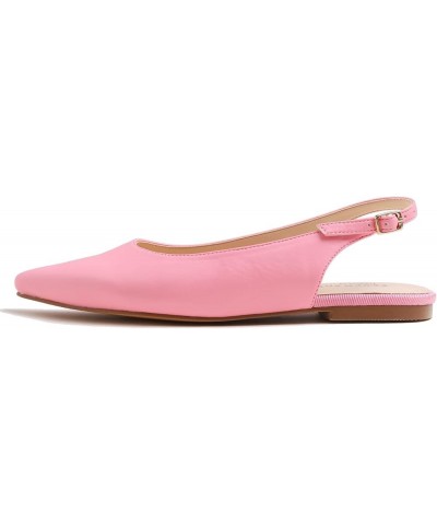 Pointed Toe Casual Slingback Flat Mules Women's Fashion Buckle Strap Slide Summer Slippers Hot Pink Vegan Leather Plain $16.4...