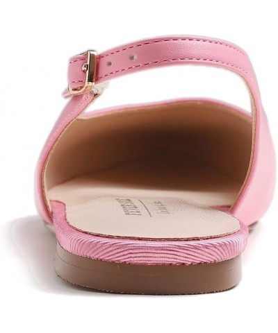 Pointed Toe Casual Slingback Flat Mules Women's Fashion Buckle Strap Slide Summer Slippers Hot Pink Vegan Leather Plain $16.4...