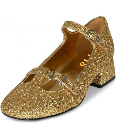 Women Sparkly Round Toe Pumps Comfortable Buckled Mary Jane Ankle Strap Block Low Heels Party Dress Shoes Size 4-16 US Gold $...