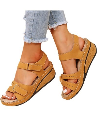 Toe Strap Sandals for Women Hook And Loop Fastener Strap Wedge Sandals For Women Ladies Girls Women's Sandals 6 Yellow ➤➤ 202...