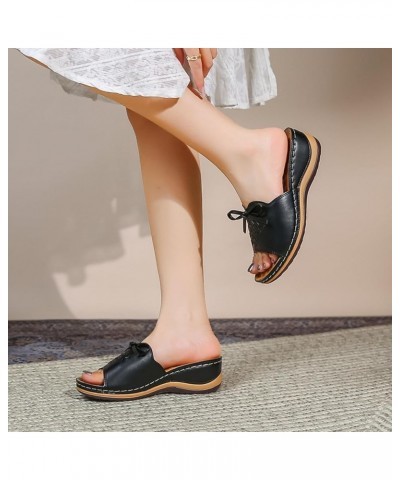 Chain Sandals for Women Ladies Retro Bow Round Head Car Line Non Slip Comfortable Soft Soft Cushion Slides for Women Black $1...