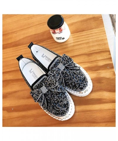 Women's Platform Rhinestones Glitter Sneaker Cute Bow Slip On Comfort Sequin Shiny Flat Loafers Casual Walking Shoes Black $2...