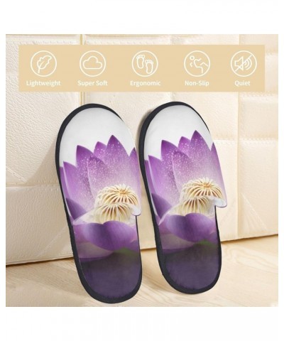 lotus flower Purple Printed Slippers Cozy Indoor Slide Unisex House Slippers Soft Plush Slip-on Slippers Black $37.55 Slippers