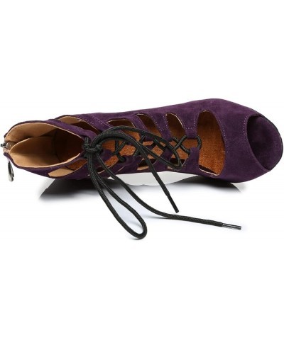 Women's Dance Shoes Lace-up Midern Ballroom Latin Boots Al456-purple-10cm $32.19 Athletic Shoes