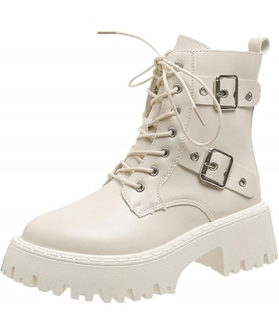 Christmas Snow Boots for Womens Thick Flat Lace Up Ankle Boots Zipper with Buckle Cowboy Boots Sexy Dating Shoes Beige $15.37...