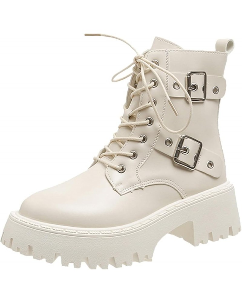 Christmas Snow Boots for Womens Thick Flat Lace Up Ankle Boots Zipper with Buckle Cowboy Boots Sexy Dating Shoes Beige $15.37...