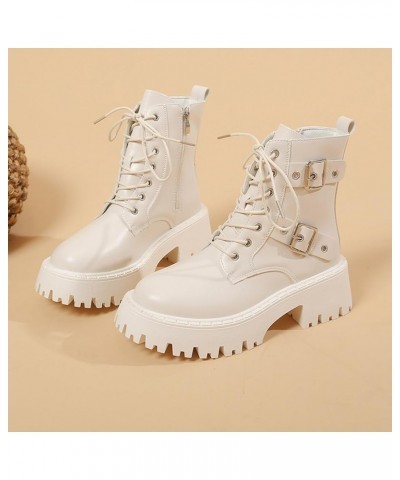 Christmas Snow Boots for Womens Thick Flat Lace Up Ankle Boots Zipper with Buckle Cowboy Boots Sexy Dating Shoes Beige $15.37...