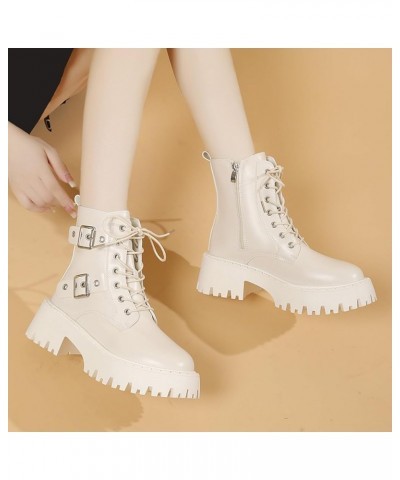 Christmas Snow Boots for Womens Thick Flat Lace Up Ankle Boots Zipper with Buckle Cowboy Boots Sexy Dating Shoes Beige $15.37...