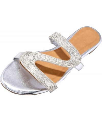 Flat Sandals for Women Dressy Summer Toe Open Slip On Sandals Light Rhinestones Anti Slip Sandals Casual Slippers Silver 2 $1...