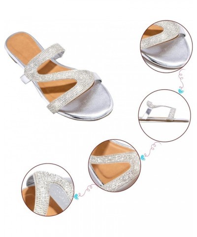 Flat Sandals for Women Dressy Summer Toe Open Slip On Sandals Light Rhinestones Anti Slip Sandals Casual Slippers Silver 2 $1...