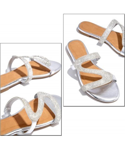 Flat Sandals for Women Dressy Summer Toe Open Slip On Sandals Light Rhinestones Anti Slip Sandals Casual Slippers Silver 2 $1...