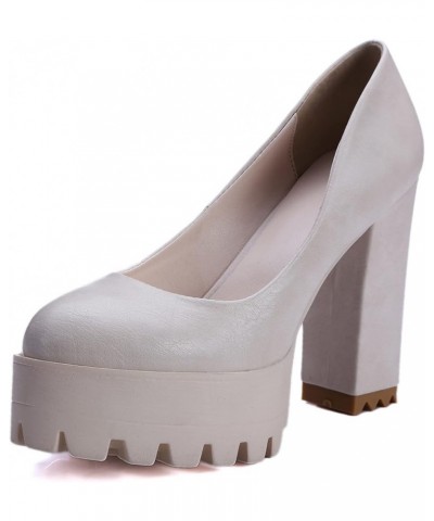 Ladies Slip On Stylish Chunky Heels Pumps Platform Beige $23.99 Pumps