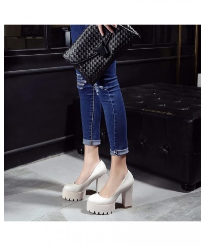 Ladies Slip On Stylish Chunky Heels Pumps Platform Beige $23.99 Pumps