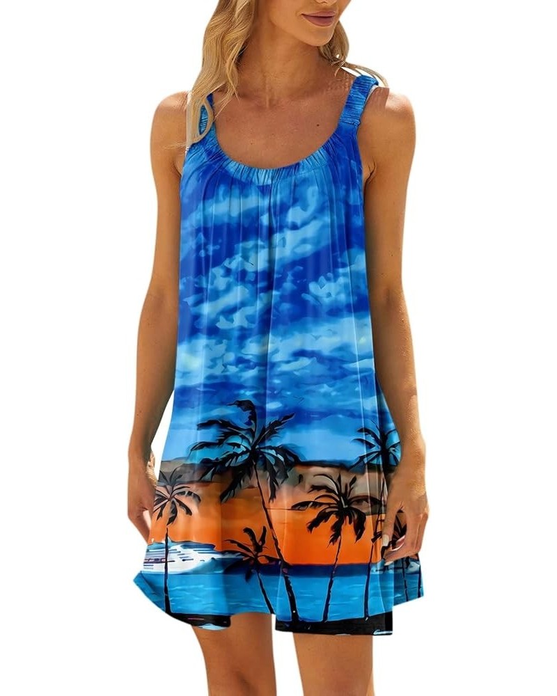 Dresses for Women 2024, Women's Hawaiian Tropical Printed Halter Neck Sleeveless Beach Summer Dress, S XXXL 1- Sky Blue $10.0...