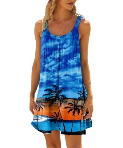 Dresses for Women 2024, Women's Hawaiian Tropical Printed Halter Neck Sleeveless Beach Summer Dress, S XXXL 1- Sky Blue $10.0...