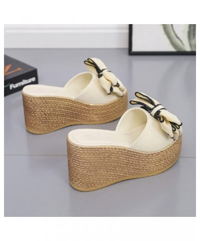 Casual Style Solid Color Bow Wedge Sandals for Women Fashion Spring and Summer Women Sandals Slip on Wedge Heel 6.5 Beige $19...