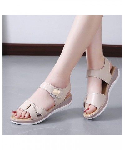 Fashion Summer Women Sandals Flat Thick Bottom Open Toe Hook Loop Solid Color Casual Sandals for Women Memory Foam (White, 9)...