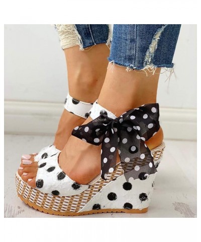 Summer Sandals for Women 2024,Platform Sandals Women Chunky Heel Leopard Print Sandals Summer Bow Tie Open Toe Sandals White ...