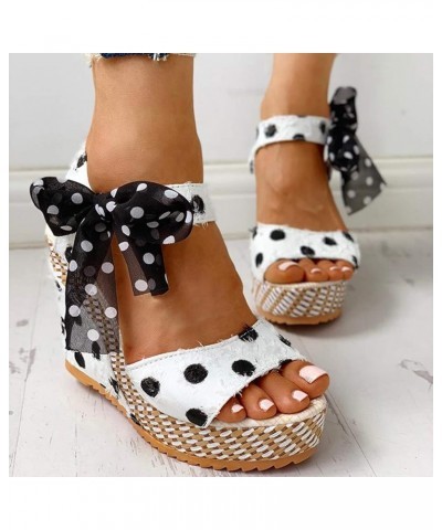 Summer Sandals for Women 2024,Platform Sandals Women Chunky Heel Leopard Print Sandals Summer Bow Tie Open Toe Sandals White ...