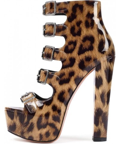 Women's Chunky Heel Platform Sandals Open Toe Buckle Strap Zipper Shoes Leopard $42.11 Sandals