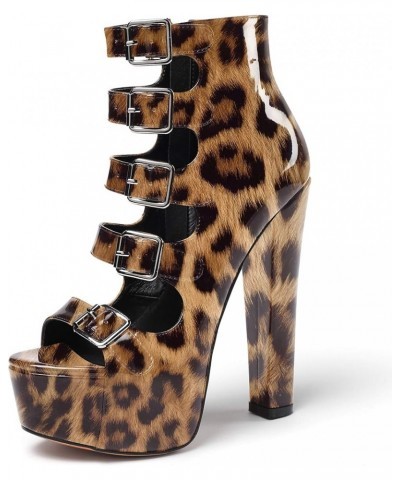 Women's Chunky Heel Platform Sandals Open Toe Buckle Strap Zipper Shoes Leopard $42.11 Sandals