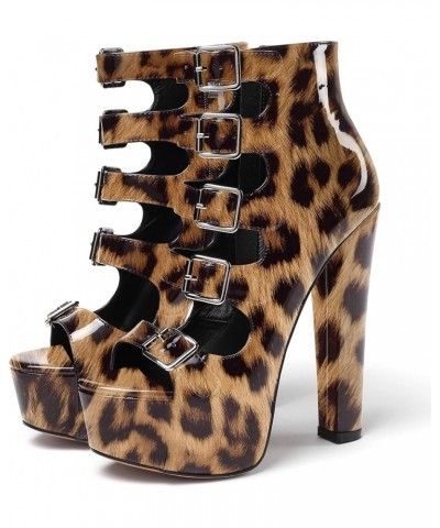 Women's Chunky Heel Platform Sandals Open Toe Buckle Strap Zipper Shoes Leopard $42.11 Sandals