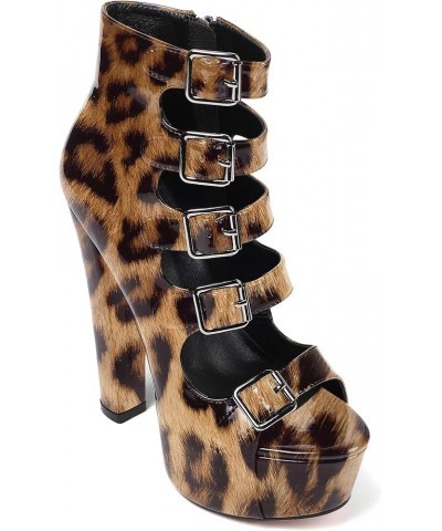 Women's Chunky Heel Platform Sandals Open Toe Buckle Strap Zipper Shoes Leopard $42.11 Sandals