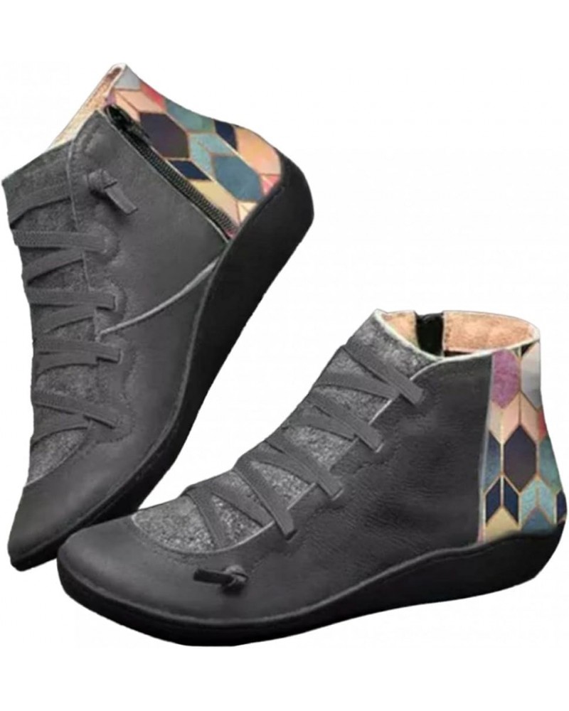 Ankle Boots for Womens Winter Fashion Chunky Wedges Platform Slip On Combat Ankle Booties Short Booties Shoes Grey $19.50 Boots