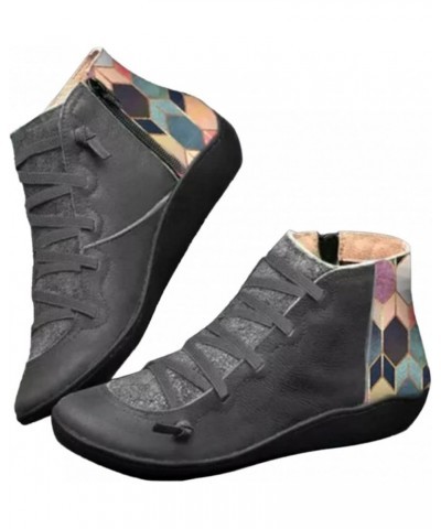 Ankle Boots for Womens Winter Fashion Chunky Wedges Platform Slip On Combat Ankle Booties Short Booties Shoes Grey $19.50 Boots