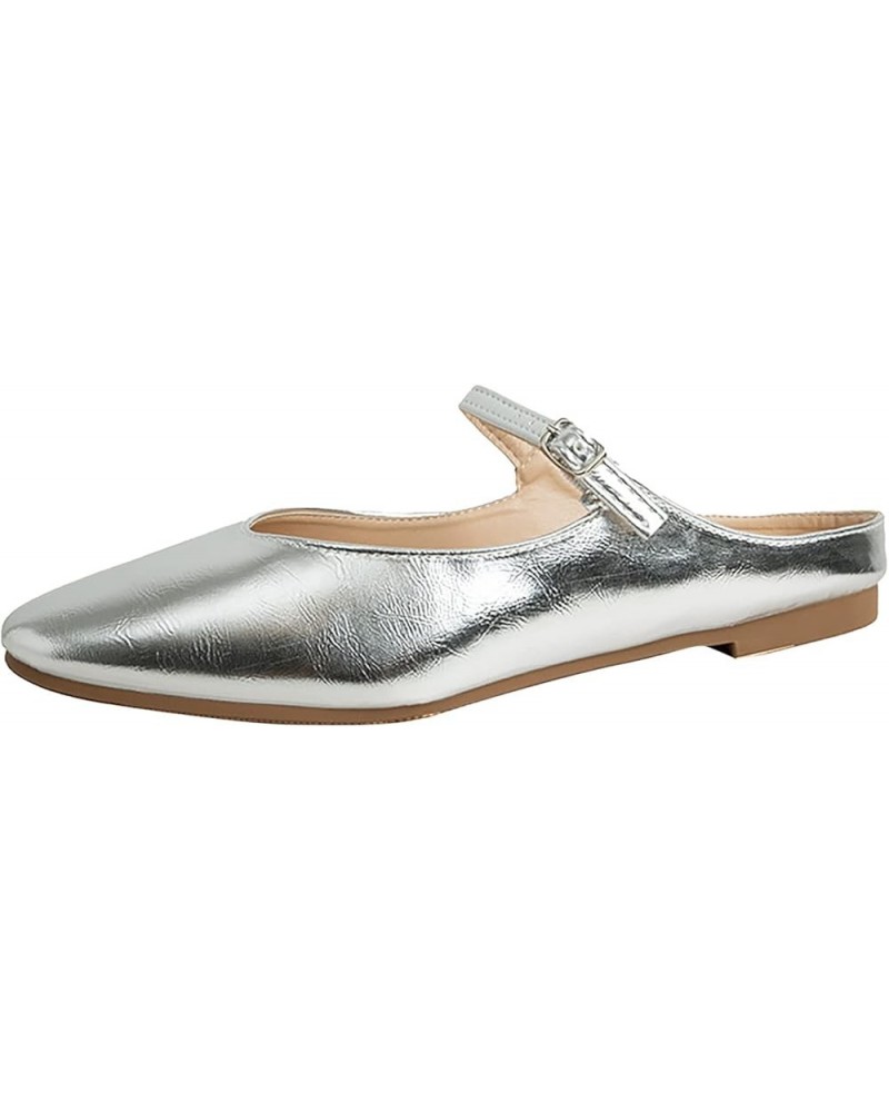 Foreign Trade Large Size Small Fragrant Style Flat Bottom Slippers 2024 New Mary Jane Style Women's Water Sandals Silver $9.3...