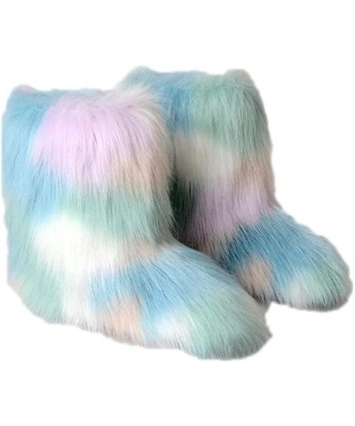 Faux Fur Colorful Boots for Women Fuzzy Fluffy Furry Round Toe Suede Winter Comfortable Plush Warm Short Snow Bootie Flat Sho...