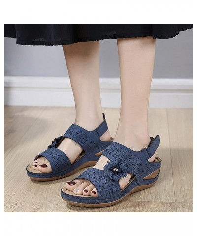 Women's Flowers Decor Hook Loop Wedges Platform Sandals Fashion Women Casual Open Toe Wedge Sandals Non Slip 9 Blue $16.40 Ou...